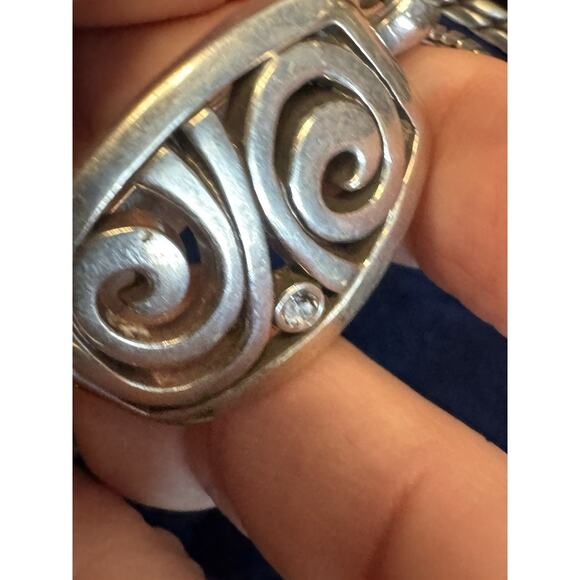 Brighton Jewelry - Brighton Silver Plated Scroll Enhancer Pendant Necklace 30” Crystal Accent